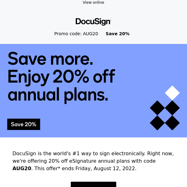 20% savings is here, but not for long.