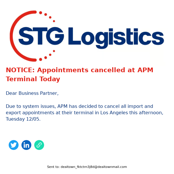 NOTICE: Appointments cancelled at APM Terminal Today