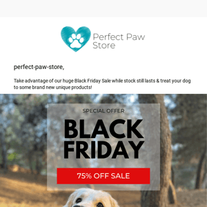 Perfect Paw Store, take advantage of our huge 75% OFF Black Friday Sale!