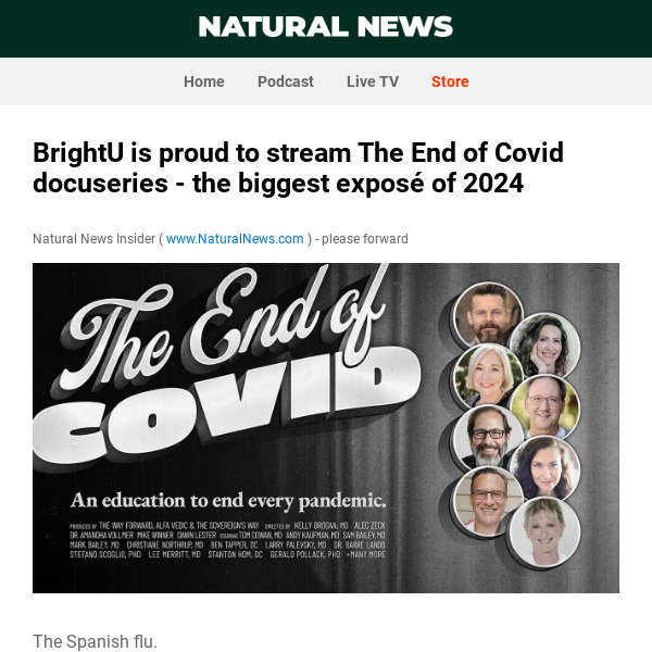 BrightU is proud to stream The End of Covid docuseries - the biggest exposé of 2024