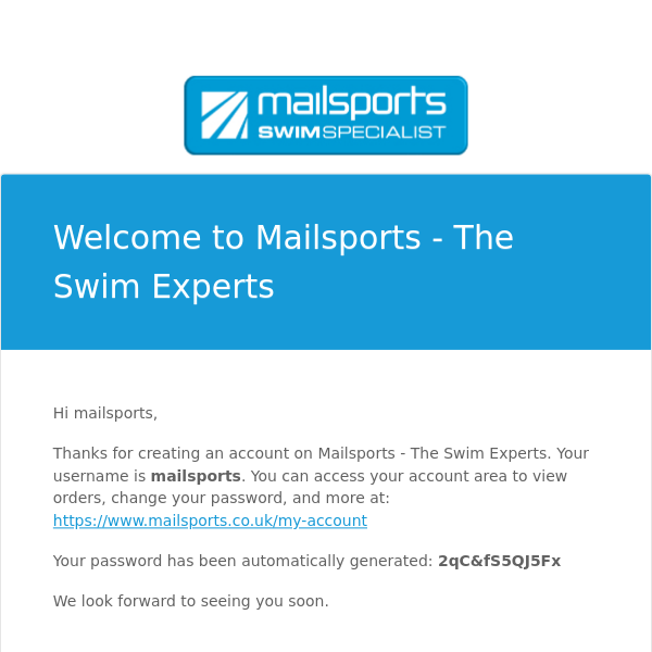 Your Mailsports - The Swim Experts account has been created!