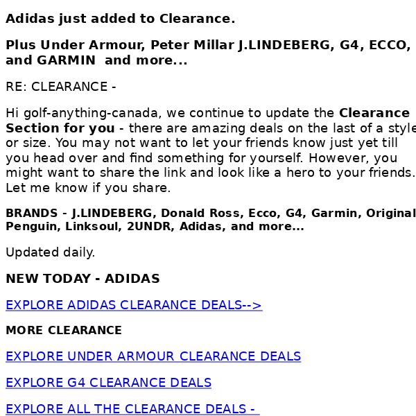Adidas added to CLEARANCE SECTION Today