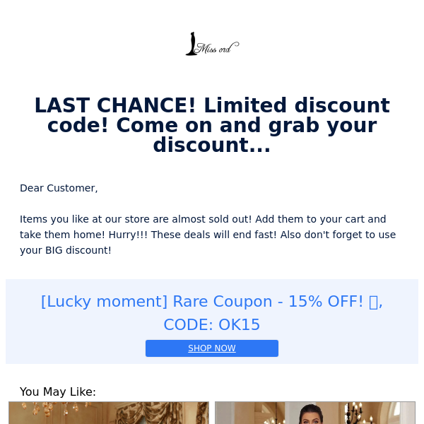 LAST CHANCE! Limited discount code! Come on and grab your discount...