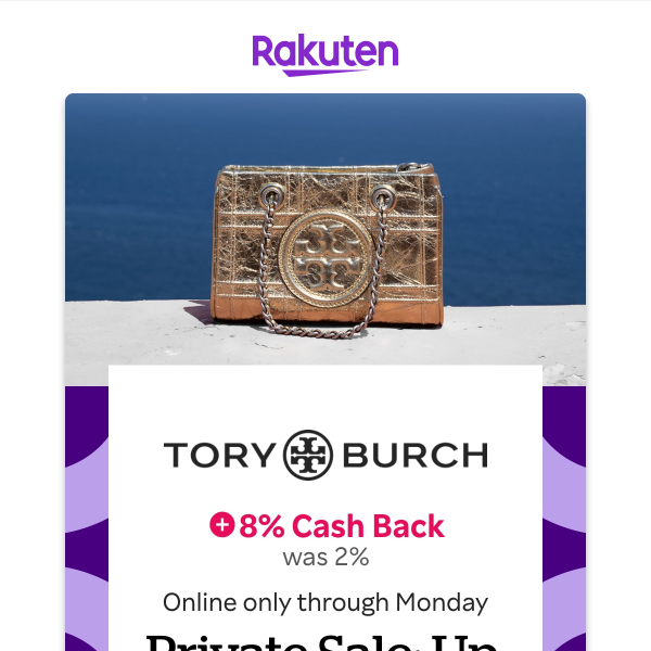 Tory Burch Private Sale: Up to 60% off + 8% Cash Back