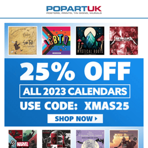 25% off ALL Calendars. Limited time only!