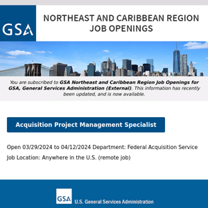 New/Current Job Opportunities in the GSA Northeast & Caribbean Region