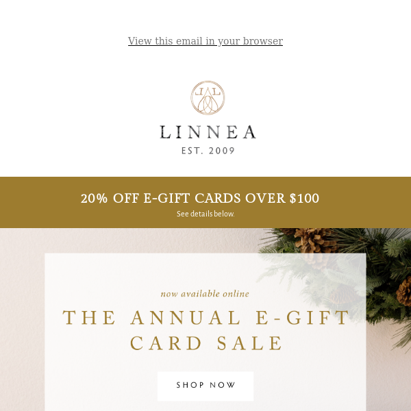 Annual E-Gift Card Sale, 20% off over $100