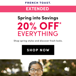 EXTENDED: Save 20% sitewide