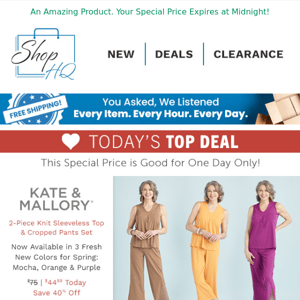 Kate & Mallory® 2-Piece Knit Sleeveless Top & Cropped Pants Set 