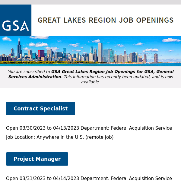 New/Current Job Opportunities in the GSA Great Lakes Region