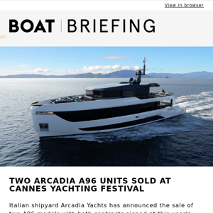 Arcadia sells two A96 models at Cannes Yachting Festival