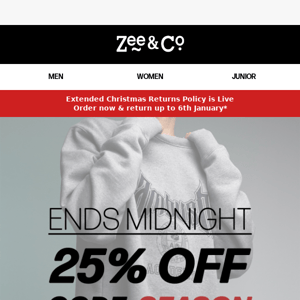 Ends midnight tonight: 25% off code