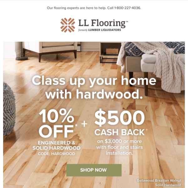 Hardwood Flooring Sale—10% Off and Up to $500 Cash Back!