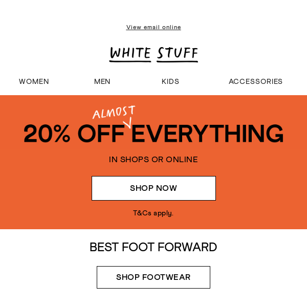 Shoes + accessories: 20% off