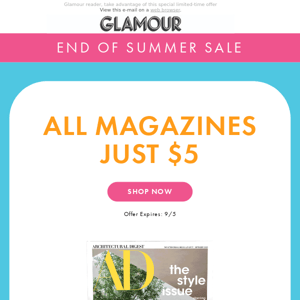 End of Summer Sale: All Magazines Just $5