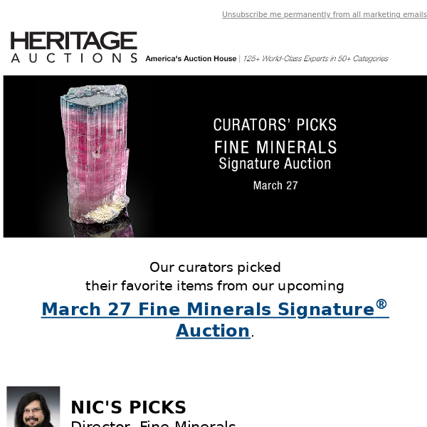 See what our Curators' picked from the Fine Minerals Auction