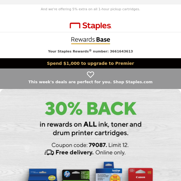 We're rewarding you with 30% back on all ink and toner! - Staples