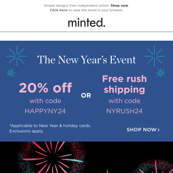20% off editor-approved New Year cards