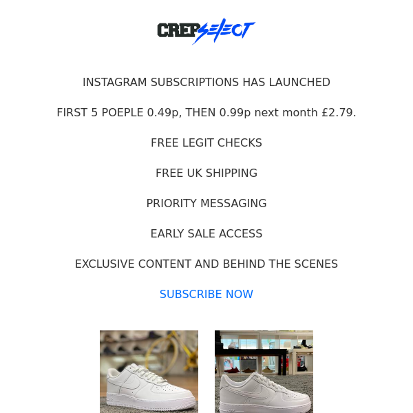 AIR FORCES ONLY £99.99, subscribe to our Instagram thing for exclsive stuff!