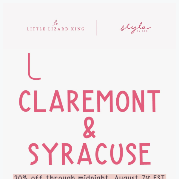 30% OFF Claremont & Syracuse Ends Soon ⏰