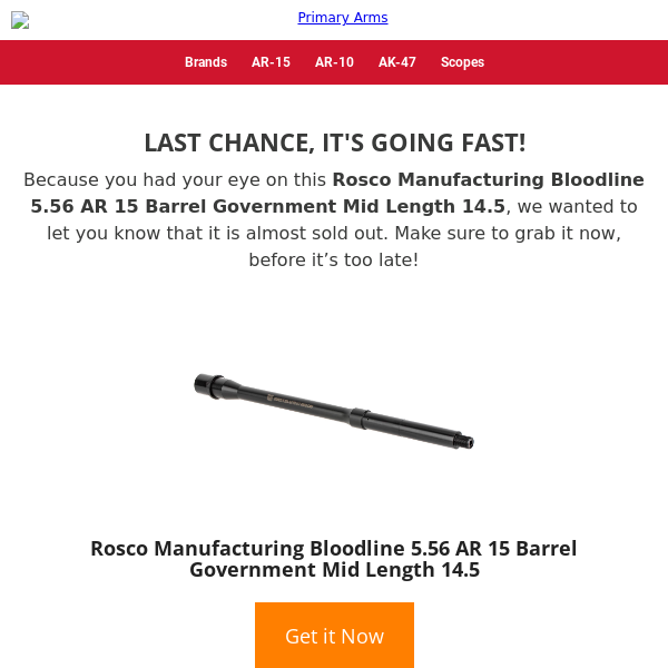 ⚡ It’s almost gone! See if Rosco Manufacturing Bloodline 5.56 AR 15 Barrel Government Mid Length 14.5 is available ⚡