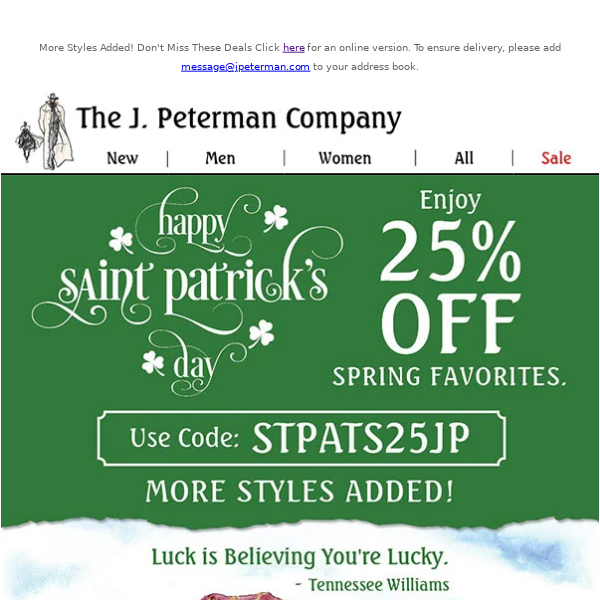 ☘️ Happy St. Patrick's Day! Enjoy 25% Off Spring Favorites