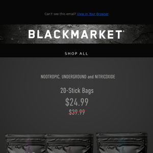 Black Market Labs, we've got NITRICOXIDE in 20-stick bags!