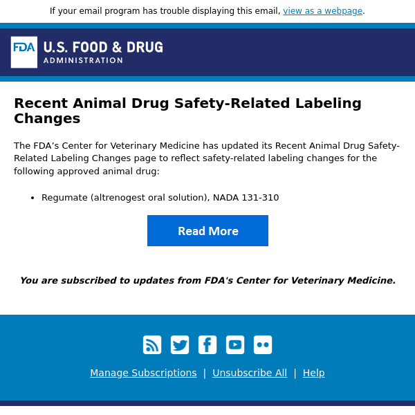 Recent Animal Drug Safety-Related Labeling Changes