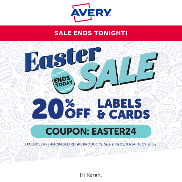 Ends Tonight - 20% Off Easter Sale
