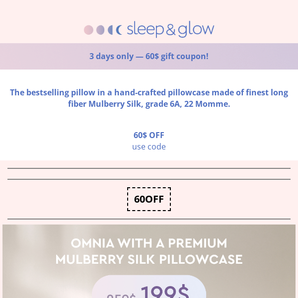 🔥3 days only🔥60$ coupon on The OMNIA pillow with a mullberry silk pillowcase!