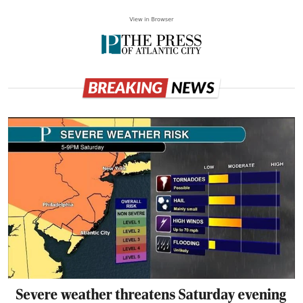 Severe weather threatens Saturday evening in NJ; here's what to know