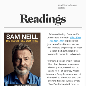 Signed copies of Sam Neill's new memoir