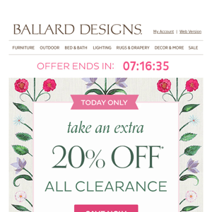 Act fast! Extra 20% off clearance ends tonight