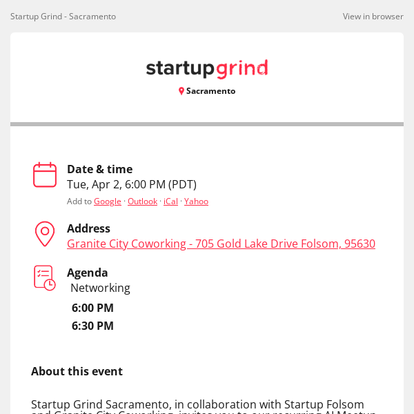 Startup Grind, join us for Sacramento AI Meet Up