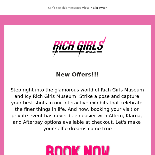 🤑 Book Now, Pay Later News! -Rich Girls Museum