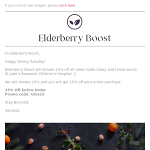 Elderberry Boost, Get 15% & Give 15%