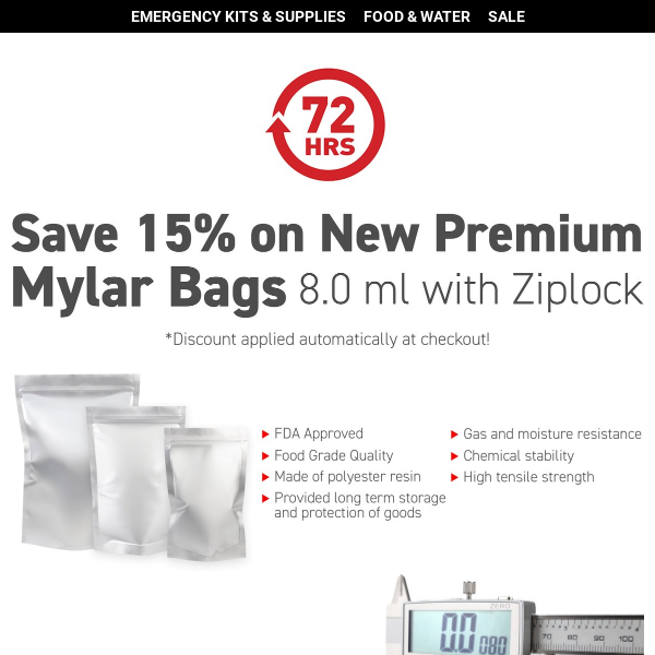 Exclusive Offer: 15% Off Our Premium 8 mil Mylar Bags! at 72Hours.ca