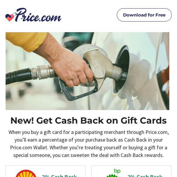 New! Cash Back on Gas Gift Cards
