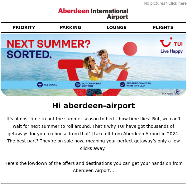 Lock in your 2024 TUI summer holiday from Aberdeen Airport Aberdeen Airport ✈️☀️