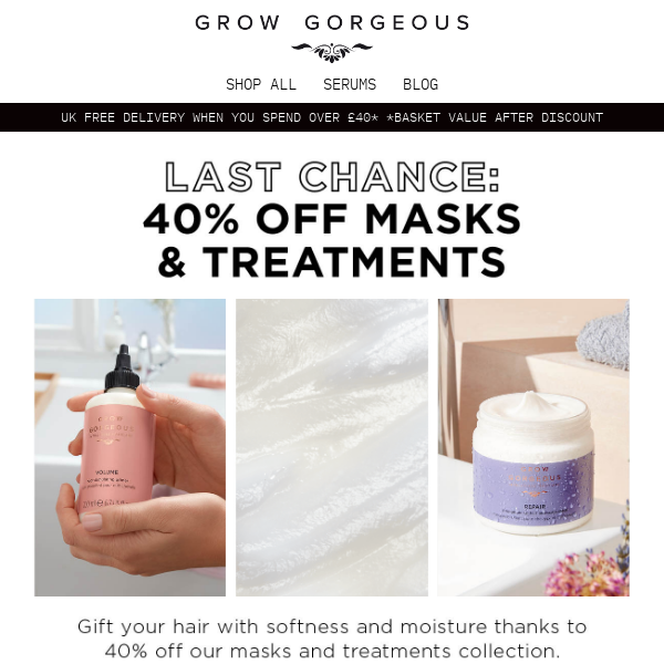 LAST CHANCE⏰: 40% off masks and treatments