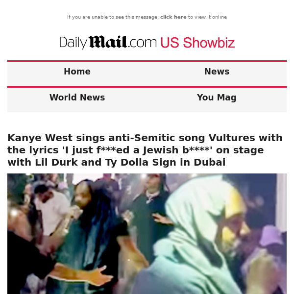 Kanye West sings anti-Semitic song Vultures with the lyrics 'I just f***ed a Jewish b****' on stage with Lil Durk and Ty Dolla Sign in Dubai