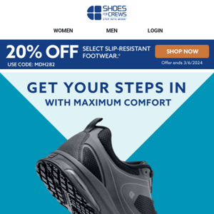 Final Day To Save 20% on Comfortable Athletic Slip-Resistant Shoes