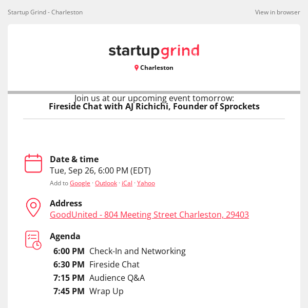 Event Tomorrow: Fireside Chat with AJ Richichi, Founder of Sprockets
