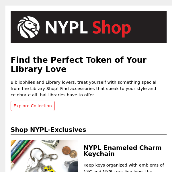 NYPL Enameled Charm Keychain  The New York Public Library Shop