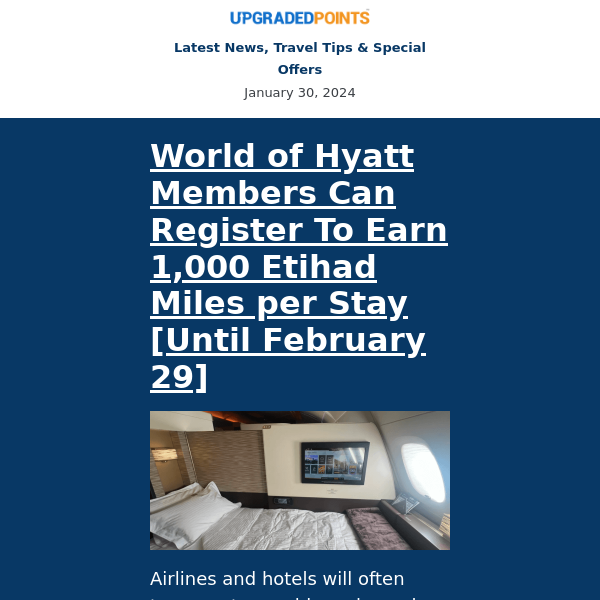 Hyatt/Etihad partnership, $975 JetBlue Mint deal, Delta status match, and more news...