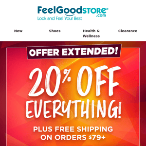 Offer Extended! 20% off + Free Shipping Continues!