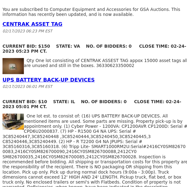 GSA Auctions Computer Equipment and Accessories Update