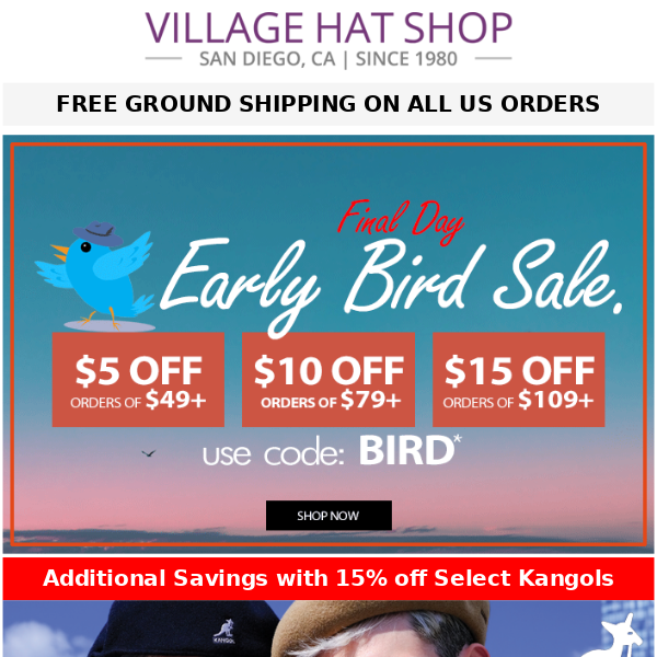 15% Off Select Kangol Styles | Early Bird Sale Final Day