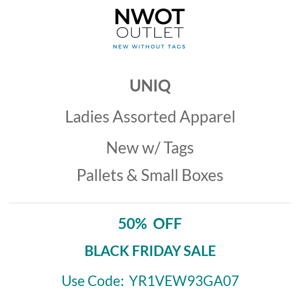 UNIQ | Ladies Assorted Apparel | 50% OFF | New w/ Tags | Pallets & Small Boxes
