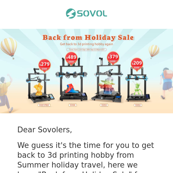 Sovol Back from Holiday Sale⚡, Save $70 for SV04 and more...